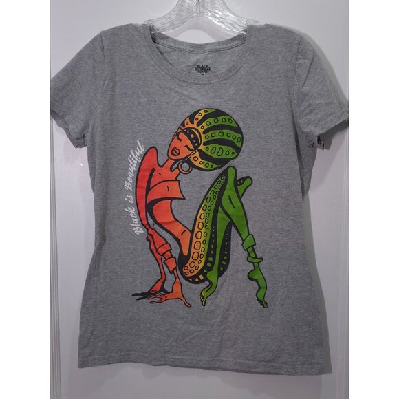 Black History Month Tops - Black History Month Gray T-Shirt With "Black Is Beautiful" Graphic Print - M
